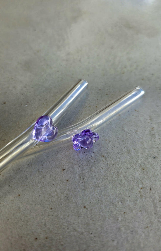 Paille en verre borosilicate transparente avec motif violet